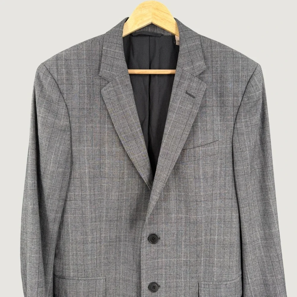 GANT Wool Plaid Slim Blazer Gray Windowpane Two Button Sport Coat US‎ 38 EU 48